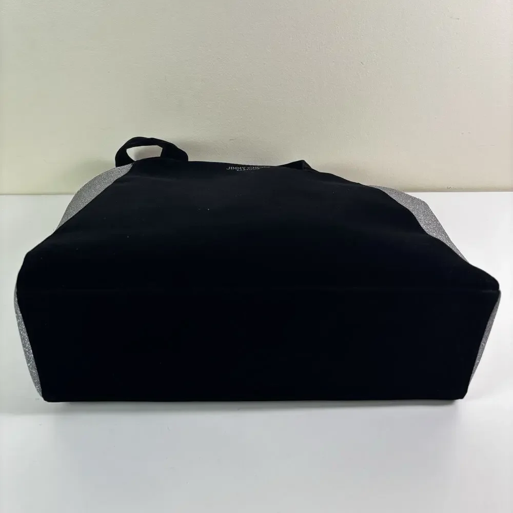 Jimmy Choo Parfums Tote Bag Black Velvet Silver Glitter Gift Bag Shoulder Strap
